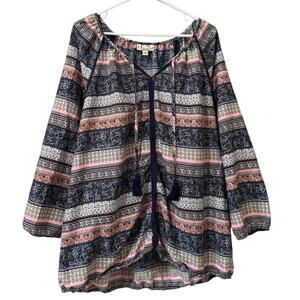 Tanzara Women Sz 2X Women Tunic Top Tasseled Paisley Bohemian Hippie Cottagecore